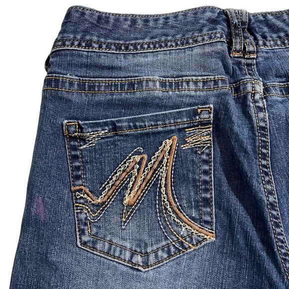 Maurices Womens Denim Blue Jeans Flare Leg Paint Distressed Medium Wash Size 7 8 - Picture 7 of 11